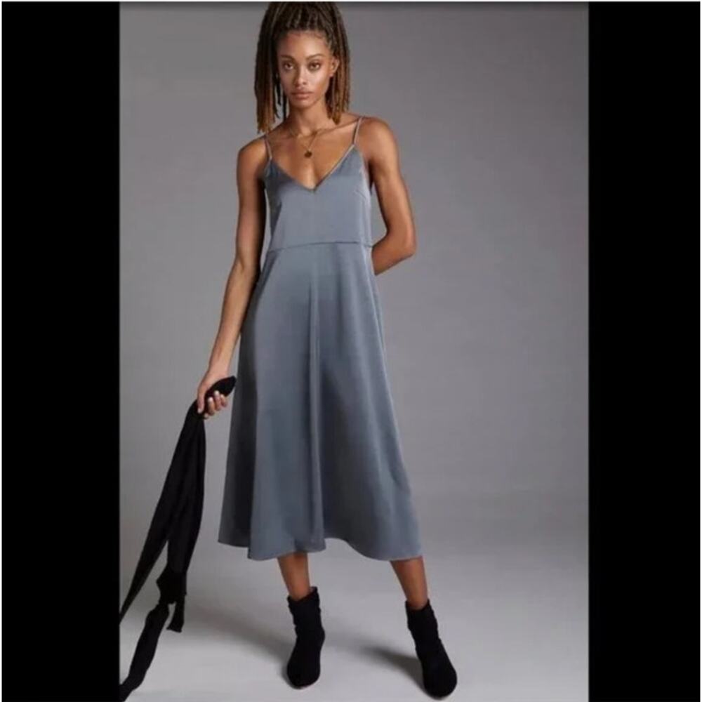 Anthropologie Daily Practice Slip Dress XL Gray Silver Midi Minimalist Flowy